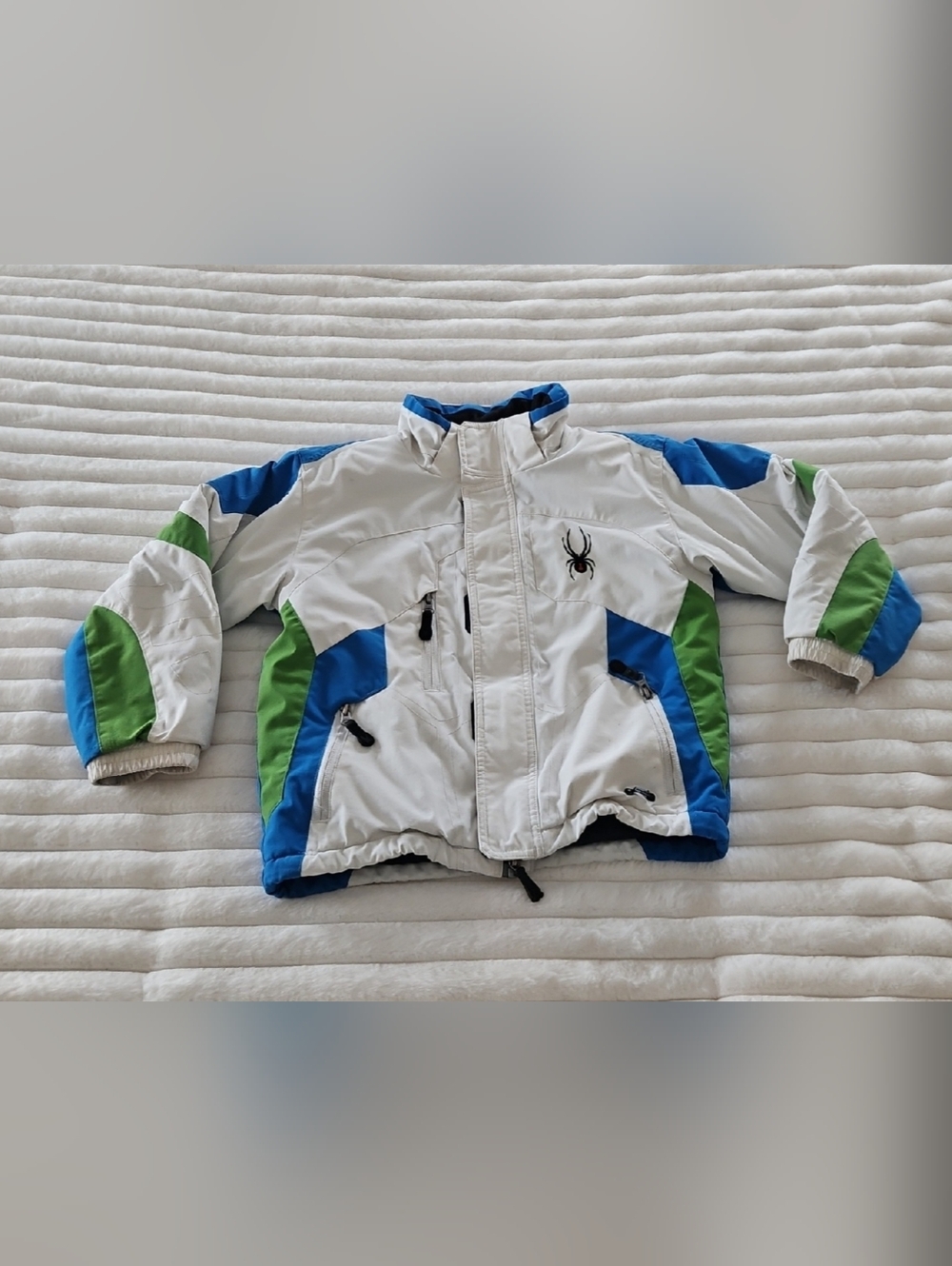 Spyder Vintage Boys Ski Winter Snowboarding Jacket Waterproof White Blue Green 7